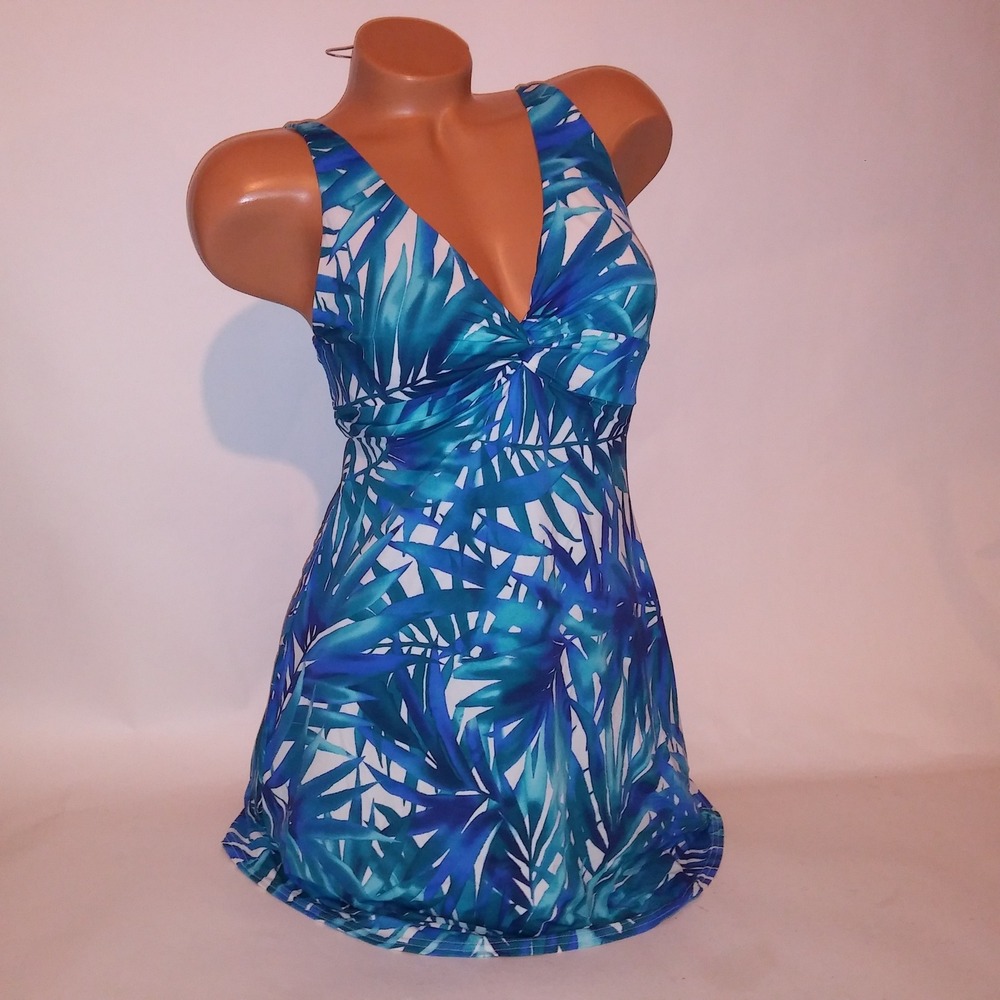 Lands End Swim Dress Size 6 One Piece Blue White Underwire